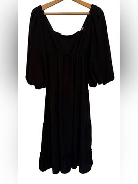 Show Me Your Mumu Elaina Midi Dress Black Size L Long Sleeve Tiered Boho Cottage
